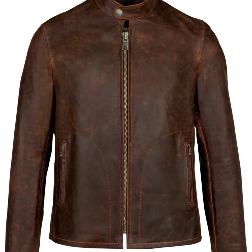 Schott NYC Unlined Cowhide Cafe Racer Leather Jacket - Picture 3 of 9